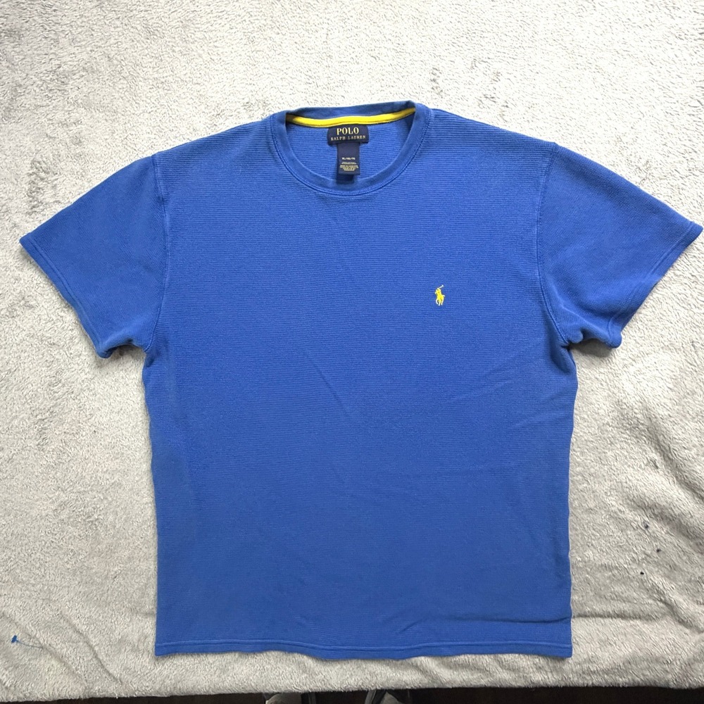 Polo Ralph Lauren Mens XL Blue Waffle Knit Thermal Short Sleeve T-Shirt Pony